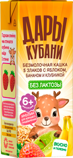 Каша безмолочная 5 злаков с яблоком, бананом и клубникой, 200 мл