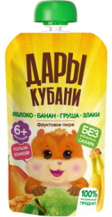 Пюре фруктовое из яблок, бананов и груш со злаками 130 г