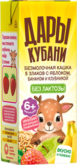 Каша безмолочная 5 злаков с яблоком, бананом и клубникой, 200 мл